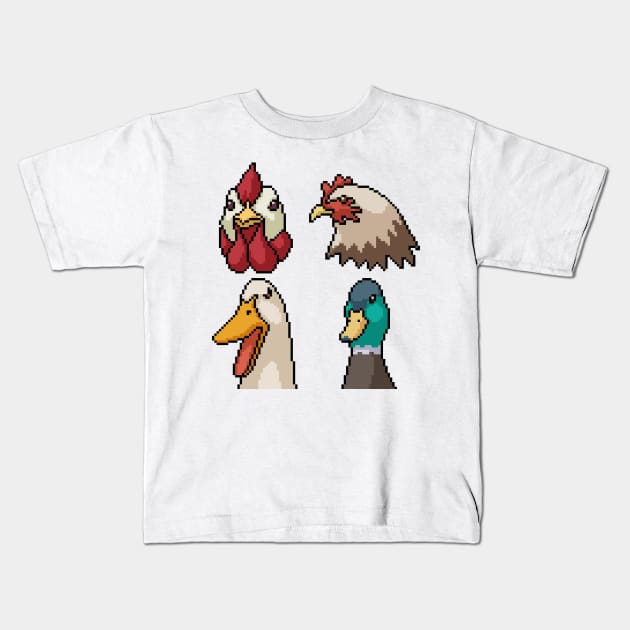 chicken duck pixel Kids T-Shirt by Mako Design 